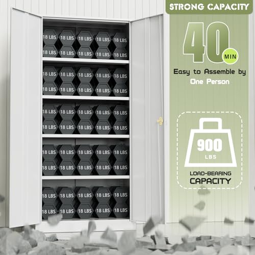72” Black Metal Storage Cabinet with 2 Doors and 4 Adjustable Shelves B2692