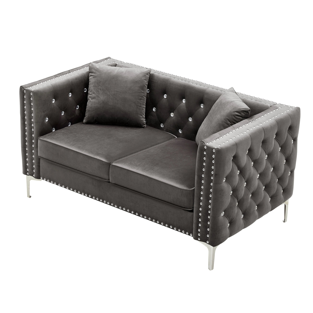 Tufted Velvet Loveseat with 2 Pillows Metal Legs Z61564