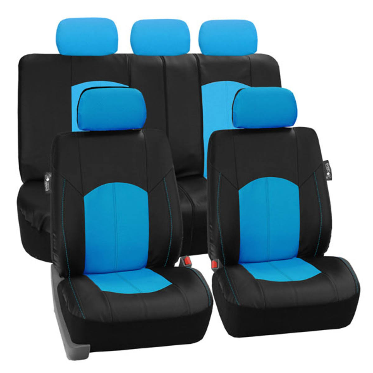 Blue Perforated Leatherette Full Set Car Seat Covers X492