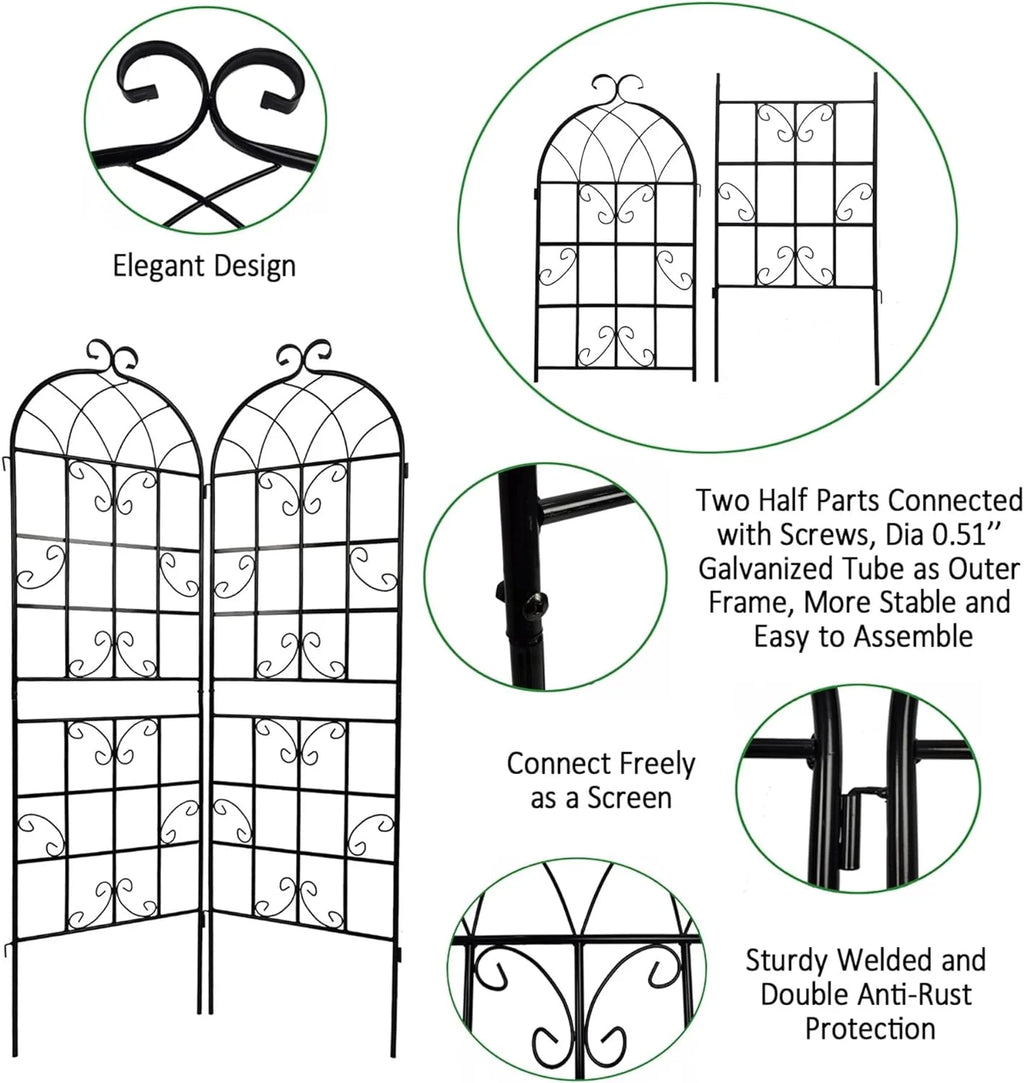 2 Pack Large Heavy Duty Rustproof Black Iron Plant Trellis L602