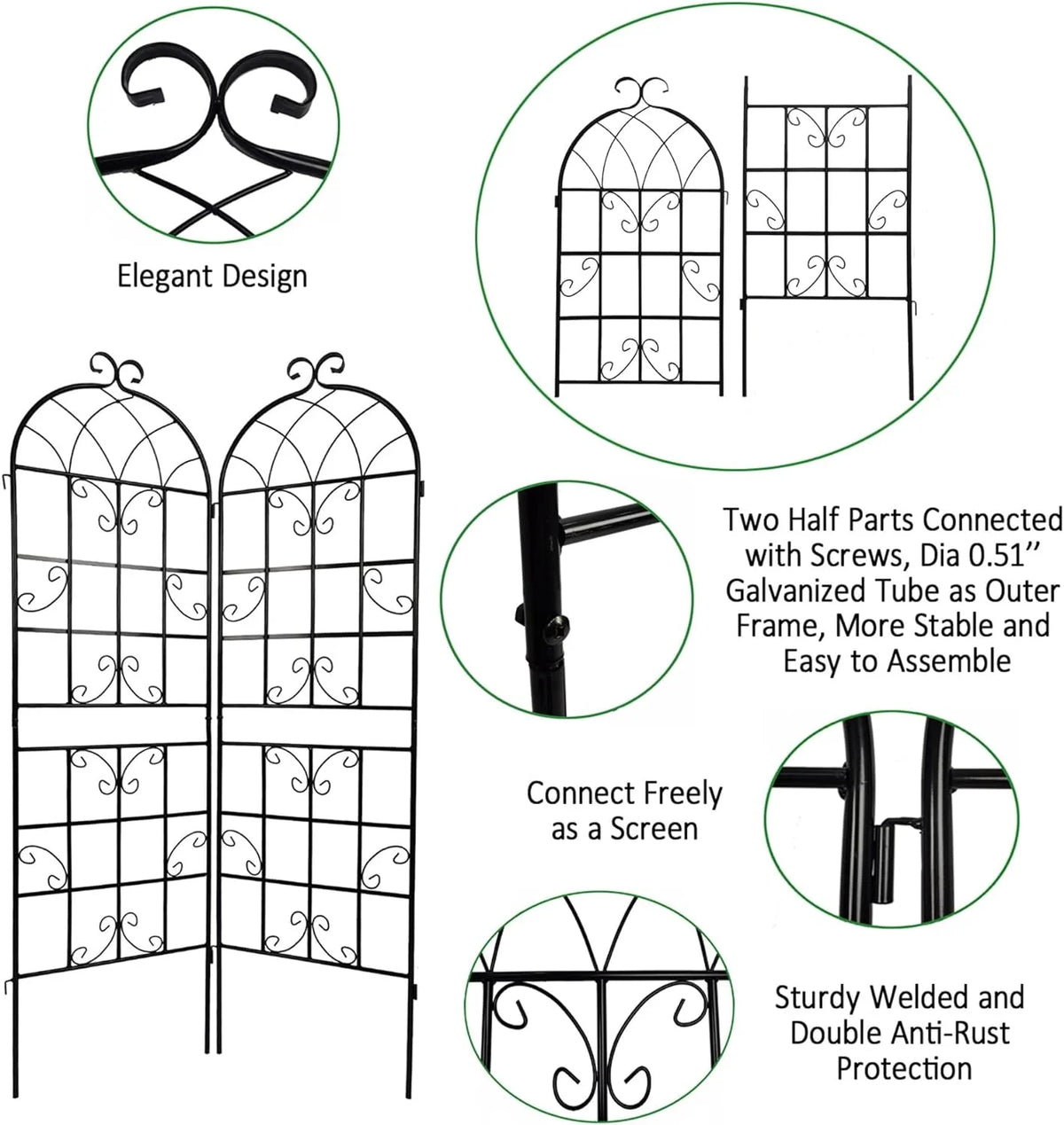 2 Pack Large Heavy Duty Rustproof Black Iron Plant Trellis L602