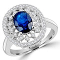 Oval Blue Sapphire Halo Cocktail Ring in 14K White Gold Q31601