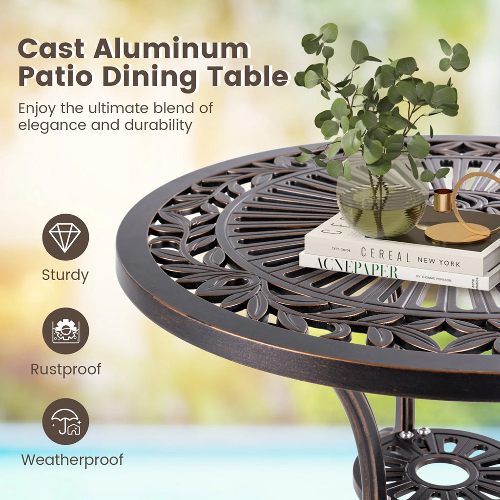 24 Round Cast Aluminum Patio Bistro Table with Umbrella Hole B494