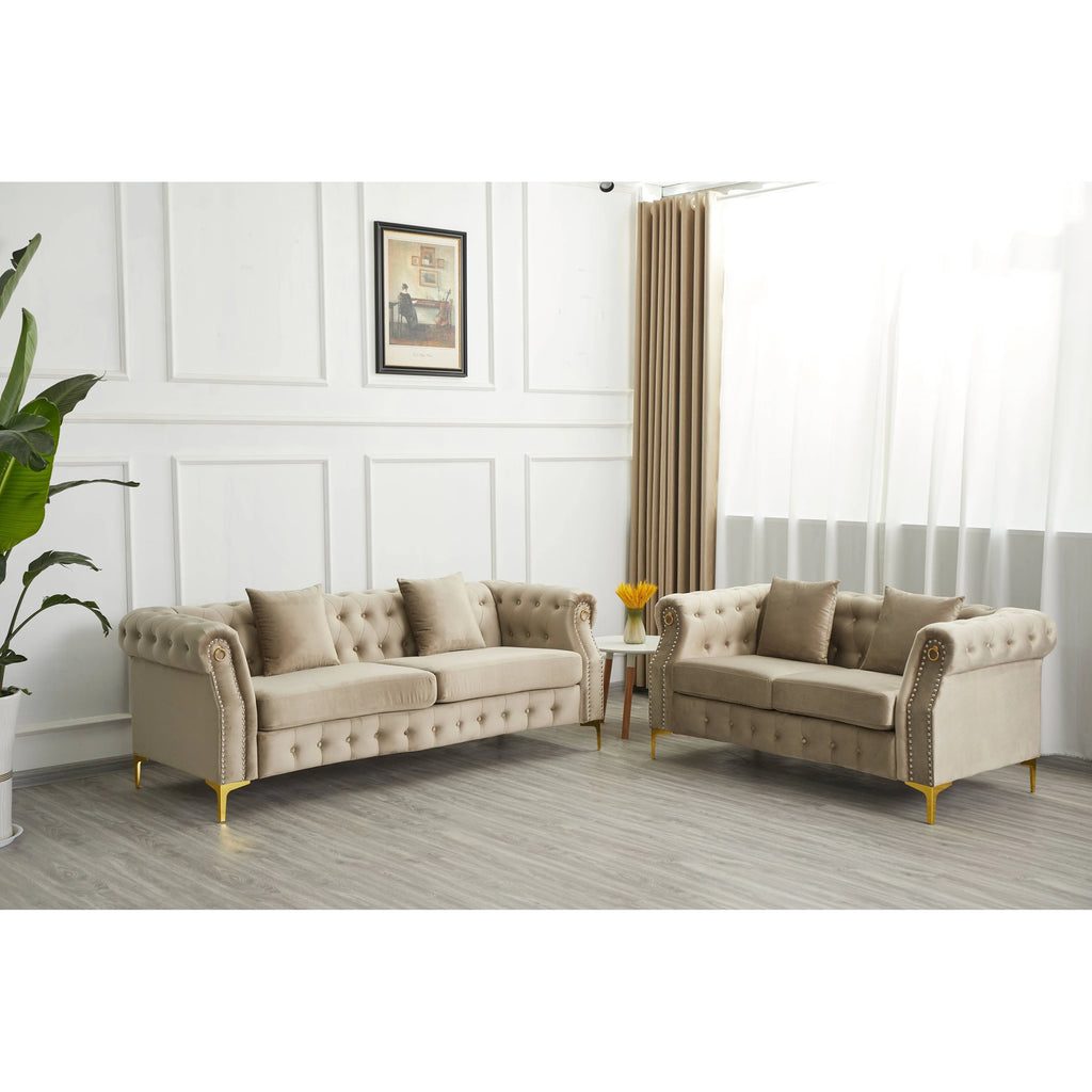 Beige 2 Piece Velvet Loveseat and Sofa Set R470312