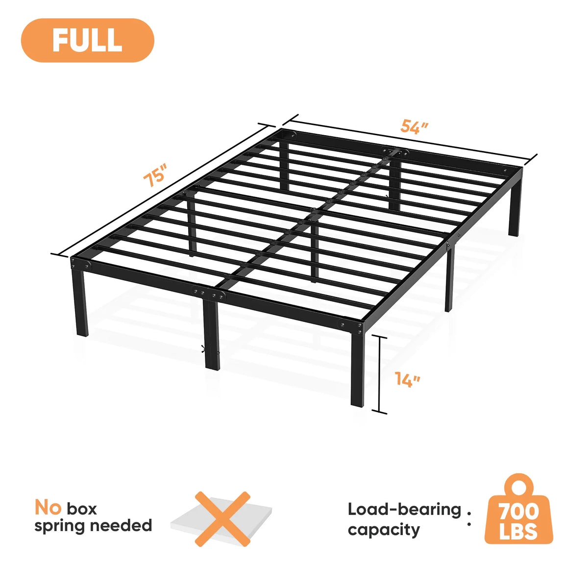 Queen Size Black Metal Platform Bed Frame S5465