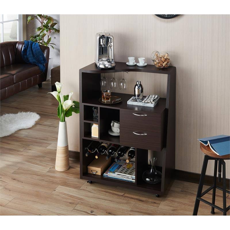 Walnut 2-Drawer Wood Mini Bar U35079