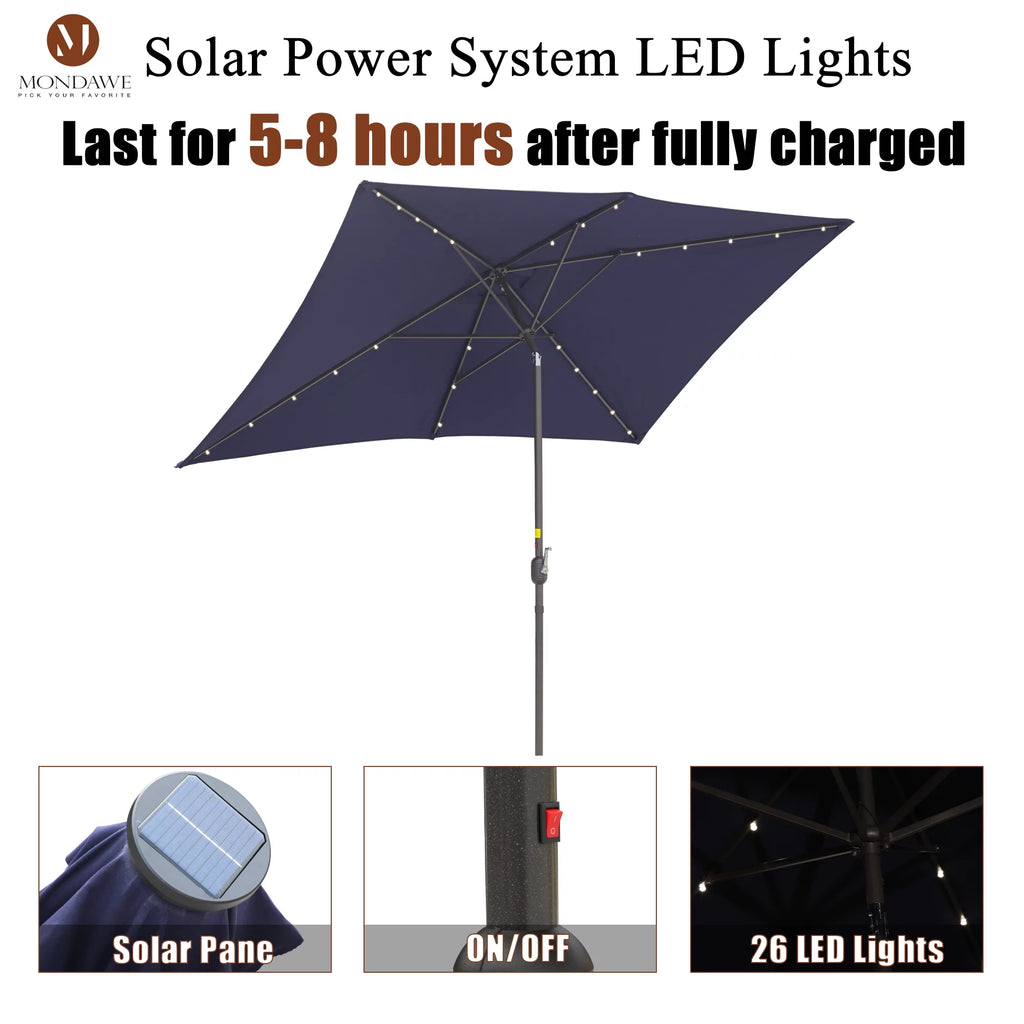 6.5 x 10ft Rectangular Patio Umbrella with 26 Led Lights U495618