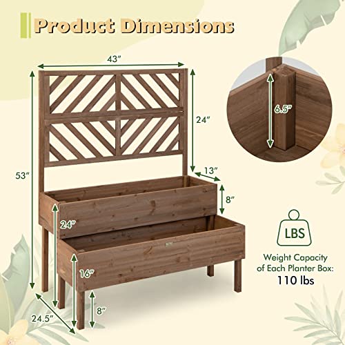 2-Tier Raised Wooden Garden Bed with Trellis W7257