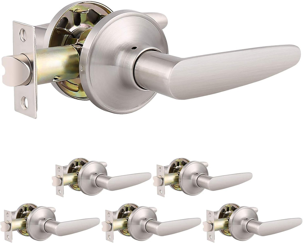 5 Pack Satin Nickel Door Levers Straight Handle Keyless Non-Locking Pull/Push C373543