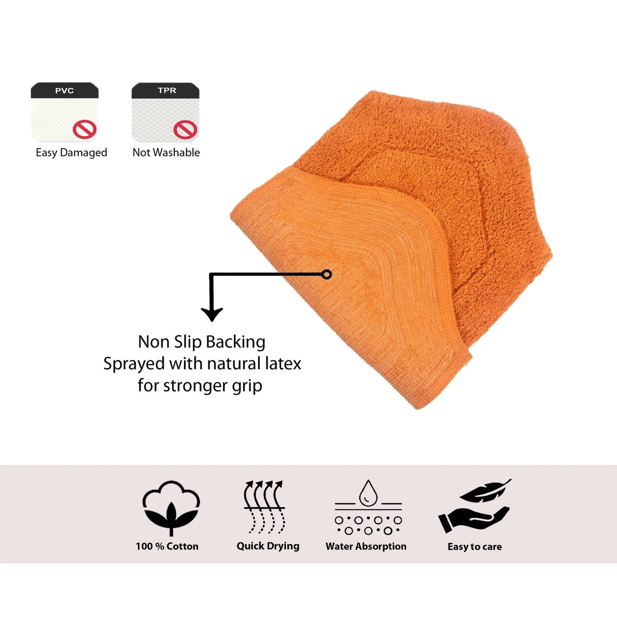 Absorbent Cotton Machine Washable 3 Piece Bathroom Rug Set with Runner N590