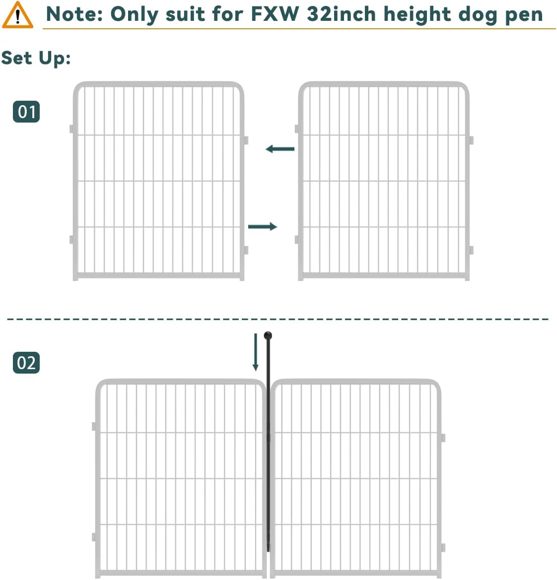 Dog Playpen 32-Inch Height Pet Fence Gate with Doors L801131