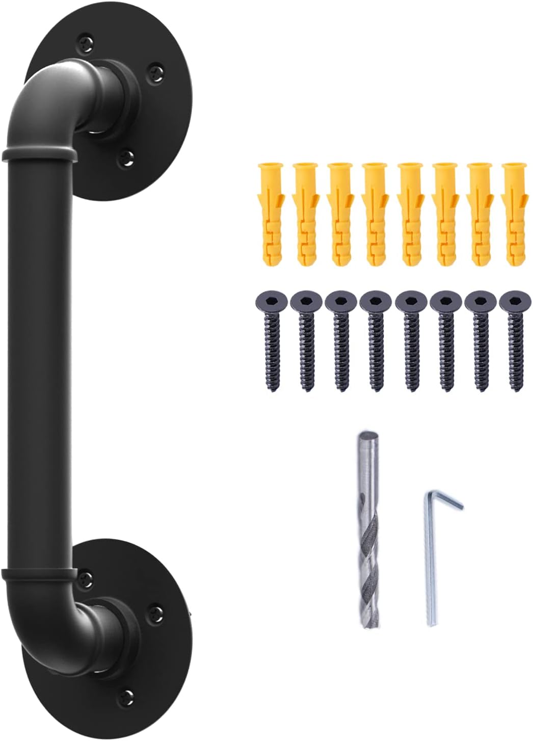 6.6ft Black Galvanized Steel Pipe Handrail Pack of 2 T711