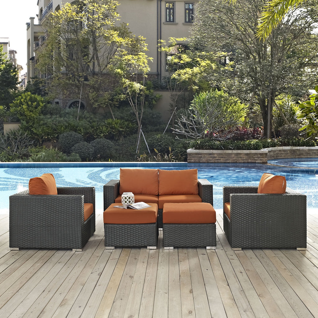 Orange Rattan Five PCS Sectional Sofa Set J173136