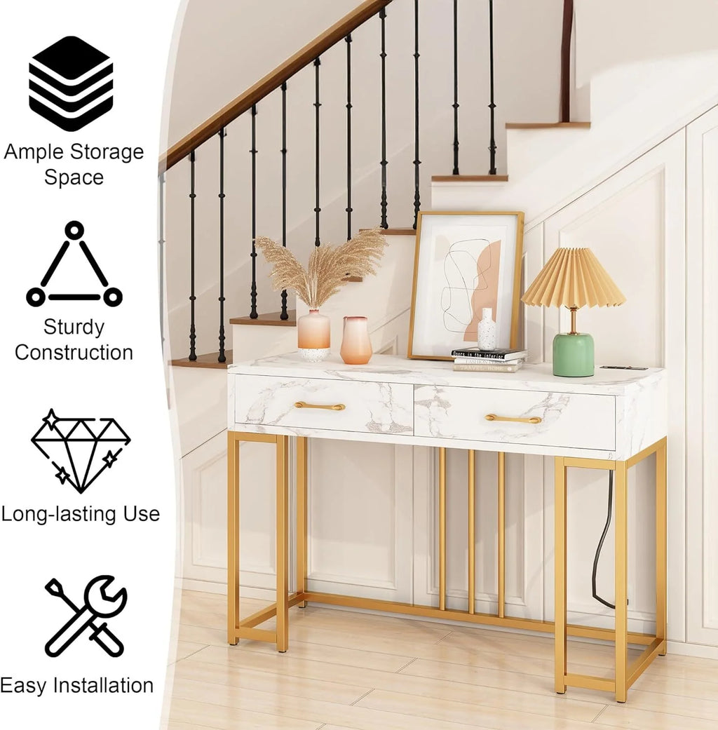 Marble White 2 Drawer Console Table O4732