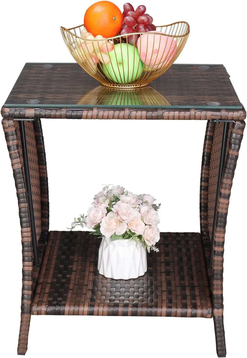 Rattan Side Table with Glass Top Storage R60048