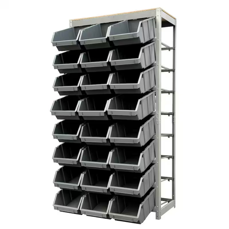 Gray 8-Tier Storage Rack with 24 Plastic Bins Z1199