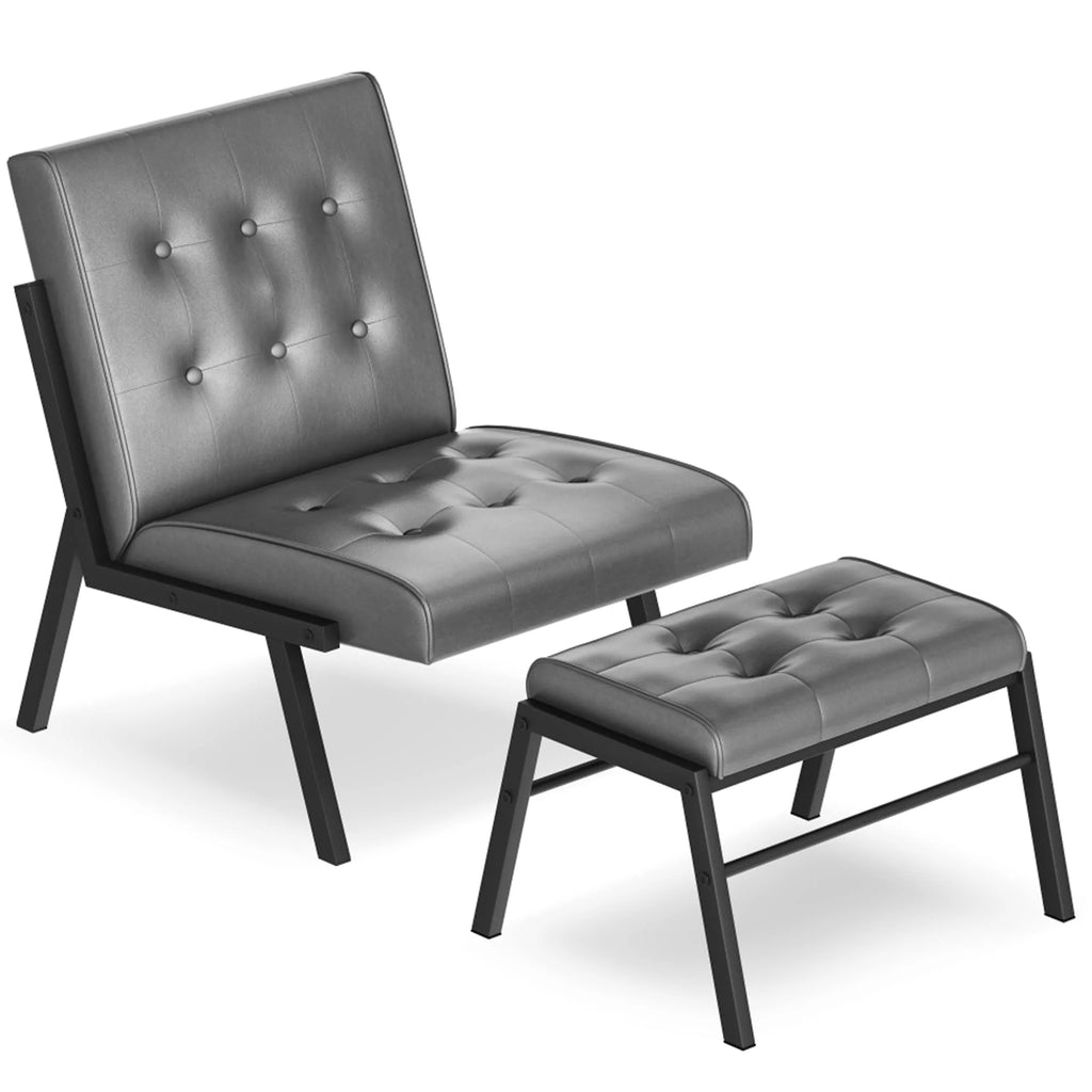 Grey Leather Accent Chair with Ottoman I4524