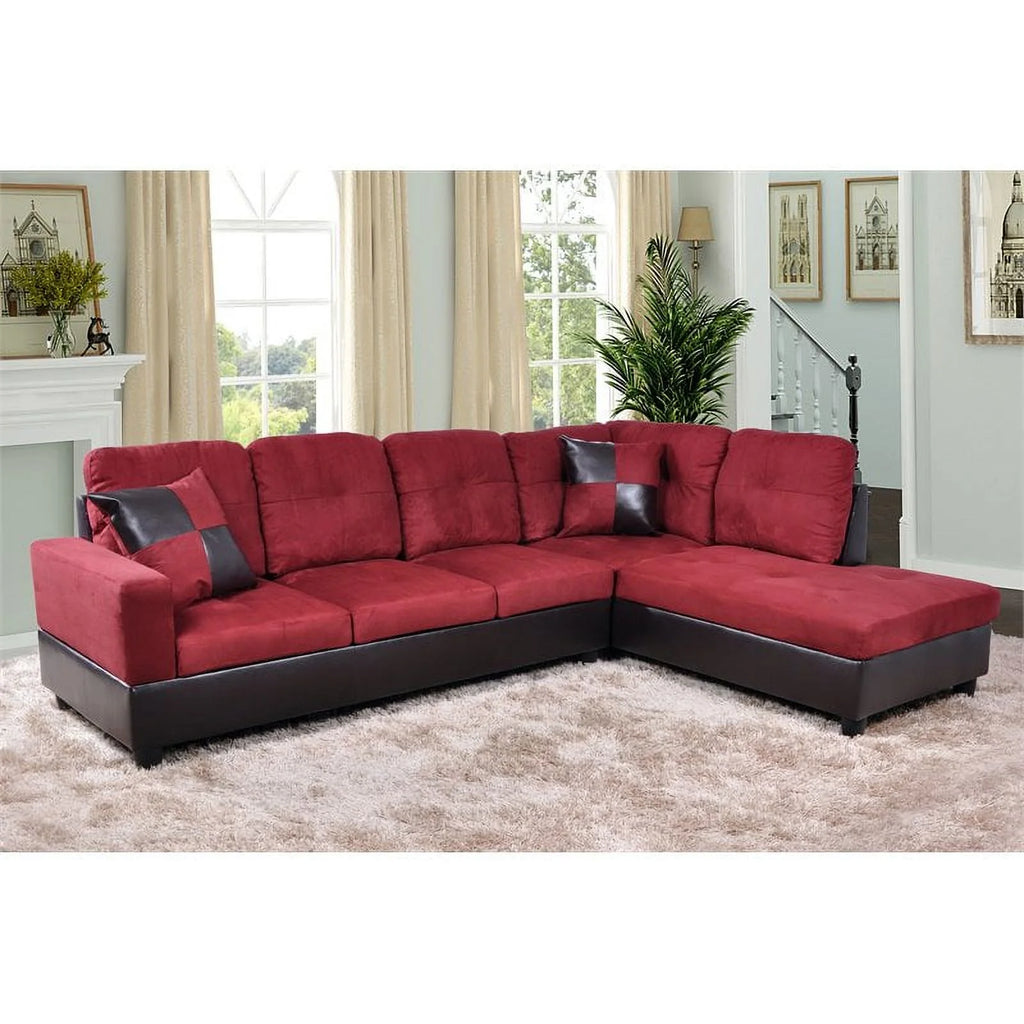 Red Microfiber Fabric Right Facing Sectional Y673