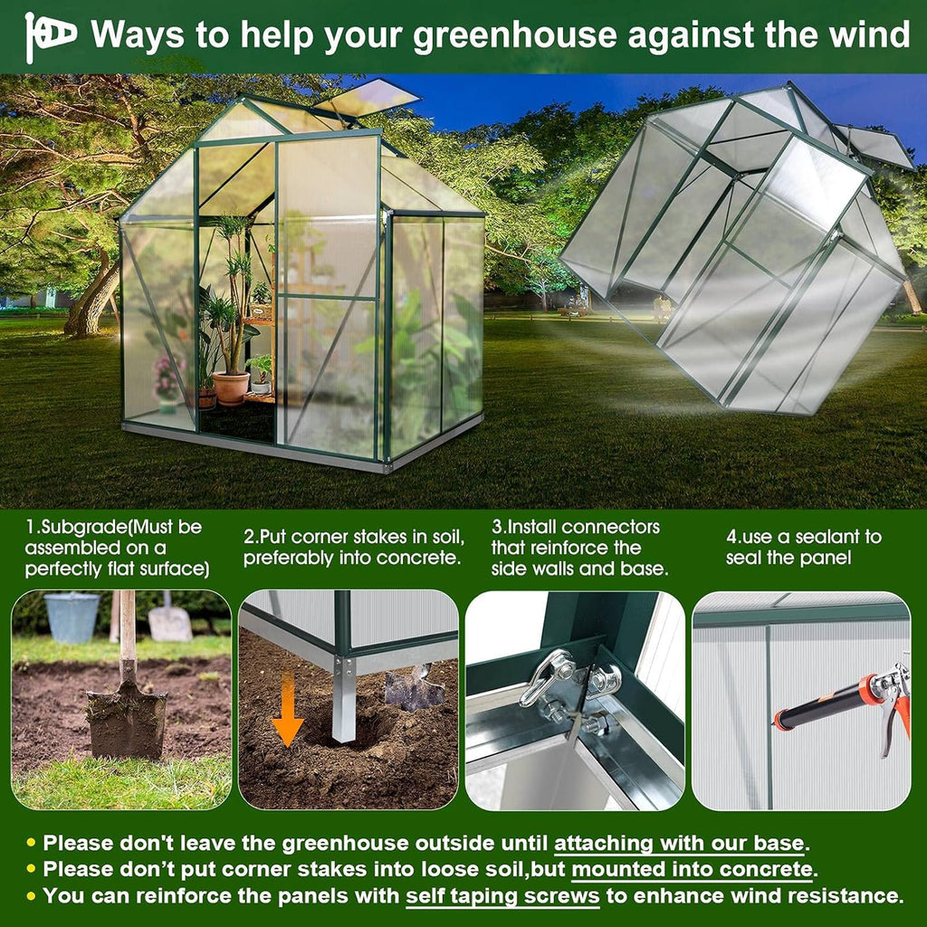 Polycarbonate Greenhouse with Sliding Door 8' x 6' S716