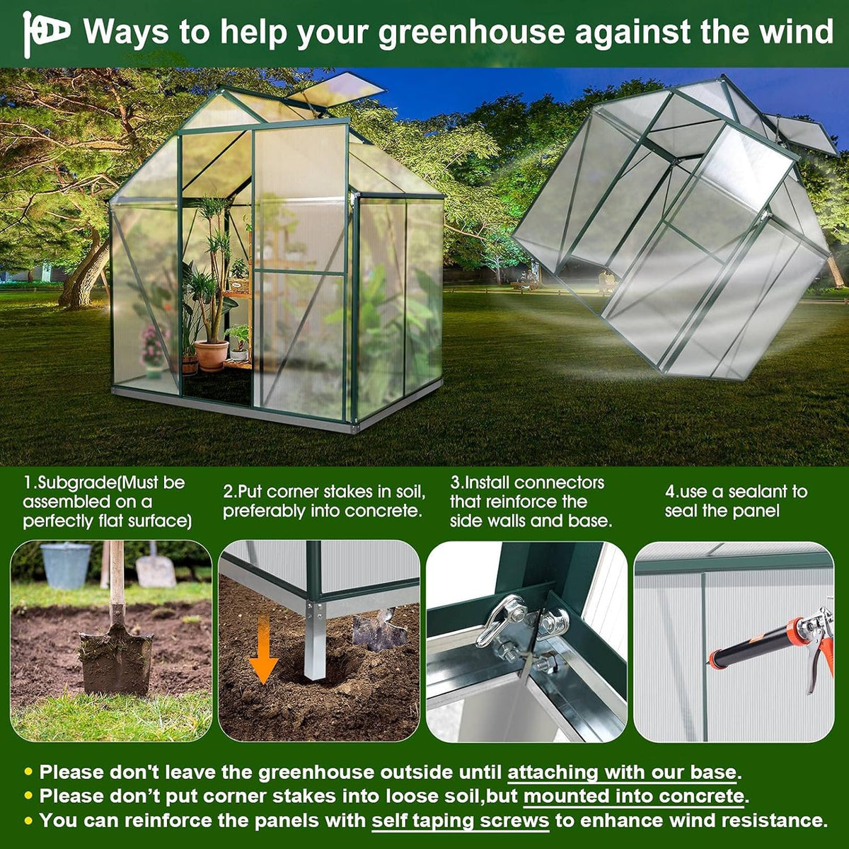Polycarbonate Greenhouse with Sliding Door 8' x 6' S716