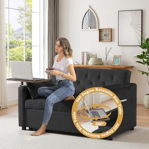 Grey Velvet Convertible Sleeper Sofa with Pull Out Bed E2581