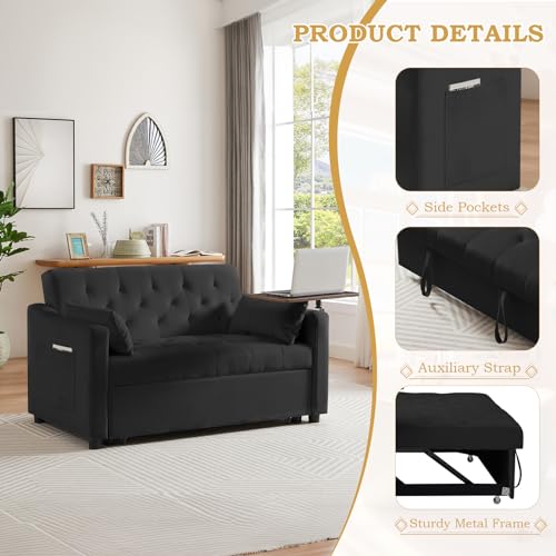 Grey Velvet Convertible Sleeper Sofa with Pull Out Bed E2581