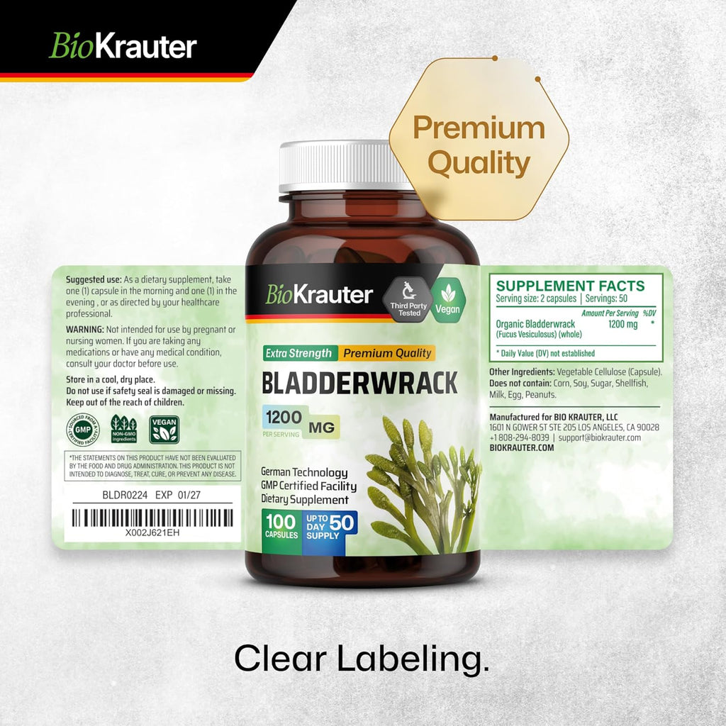 1200 mg Bladderwrack Capsules, 100 Veggie Capsules R8020