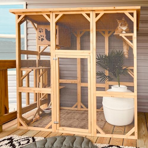 Grey Large Wooden Cat Enclosure with Platform X45439