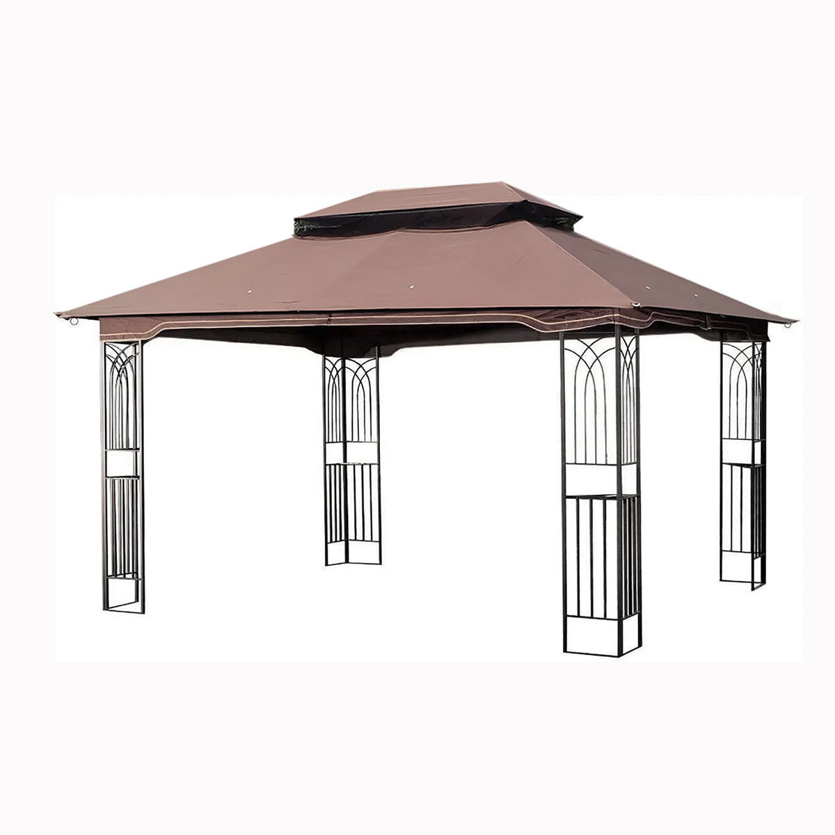 Brown Top Outdoor Patio Gazebo Canopy Tent With Ventilated Double Roof And Mosquito Net Q46582