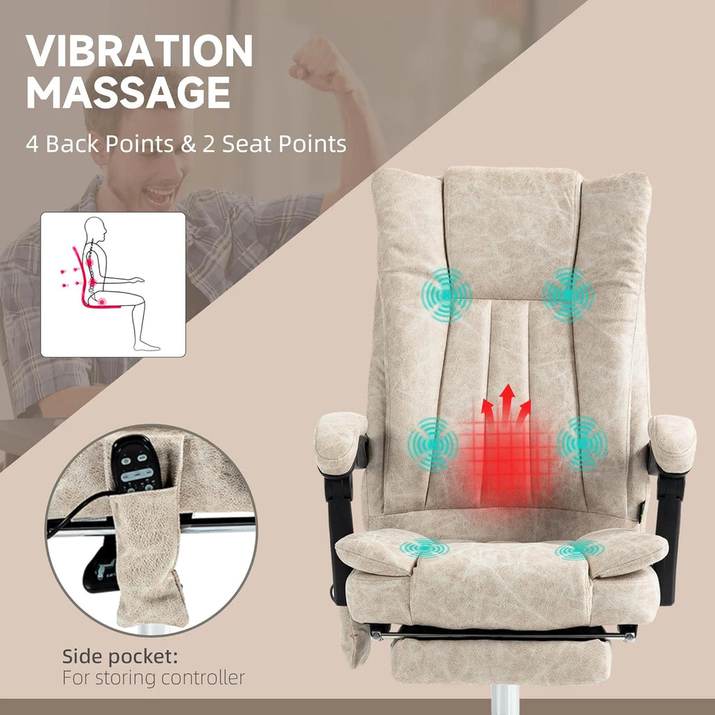 Cream White Microfiber High Back Office Chair with Massage and Footrest R143518