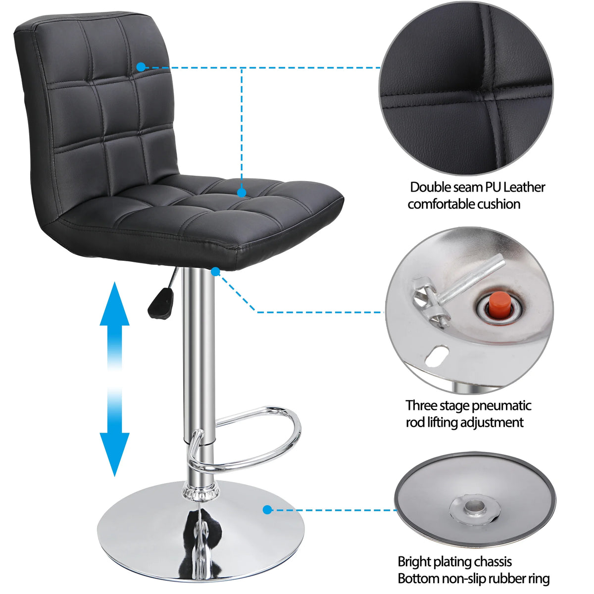 Set of 2 Height Adjustable Swivel Bar Stool V261