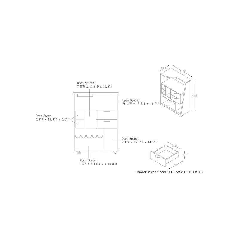 Walnut 2-Drawer Wood Mini Bar U35079