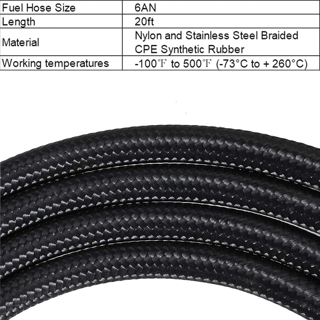 6AN 20FT Nylon Stainless Steel Braided Fuel Line Hose with 10PCS 6AN Swivel Adapter Kit I5440