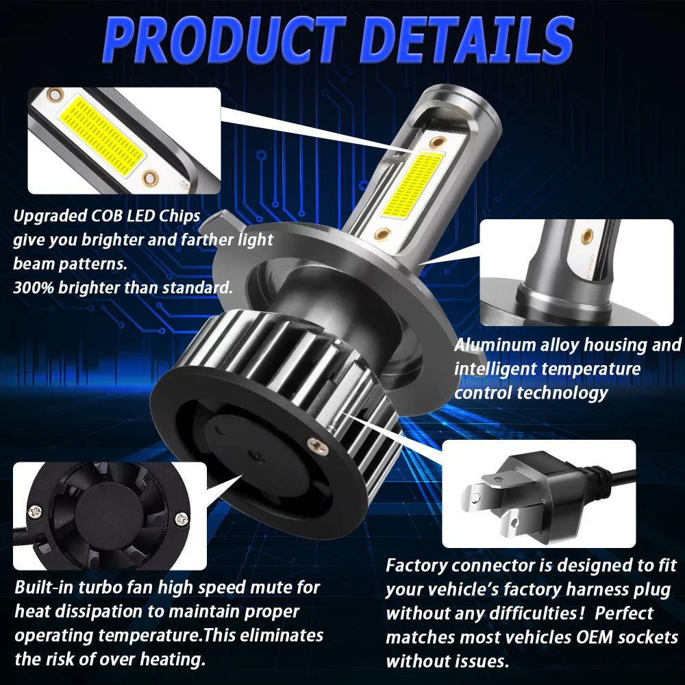 H4/9003/HB2 LED Bulb 6500K Cool White IP68 Waterproof Pack of 2 B401423