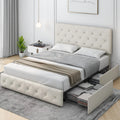 Queen Size 4 Drawer Tufted Upholstered Platform Bed Frame A725