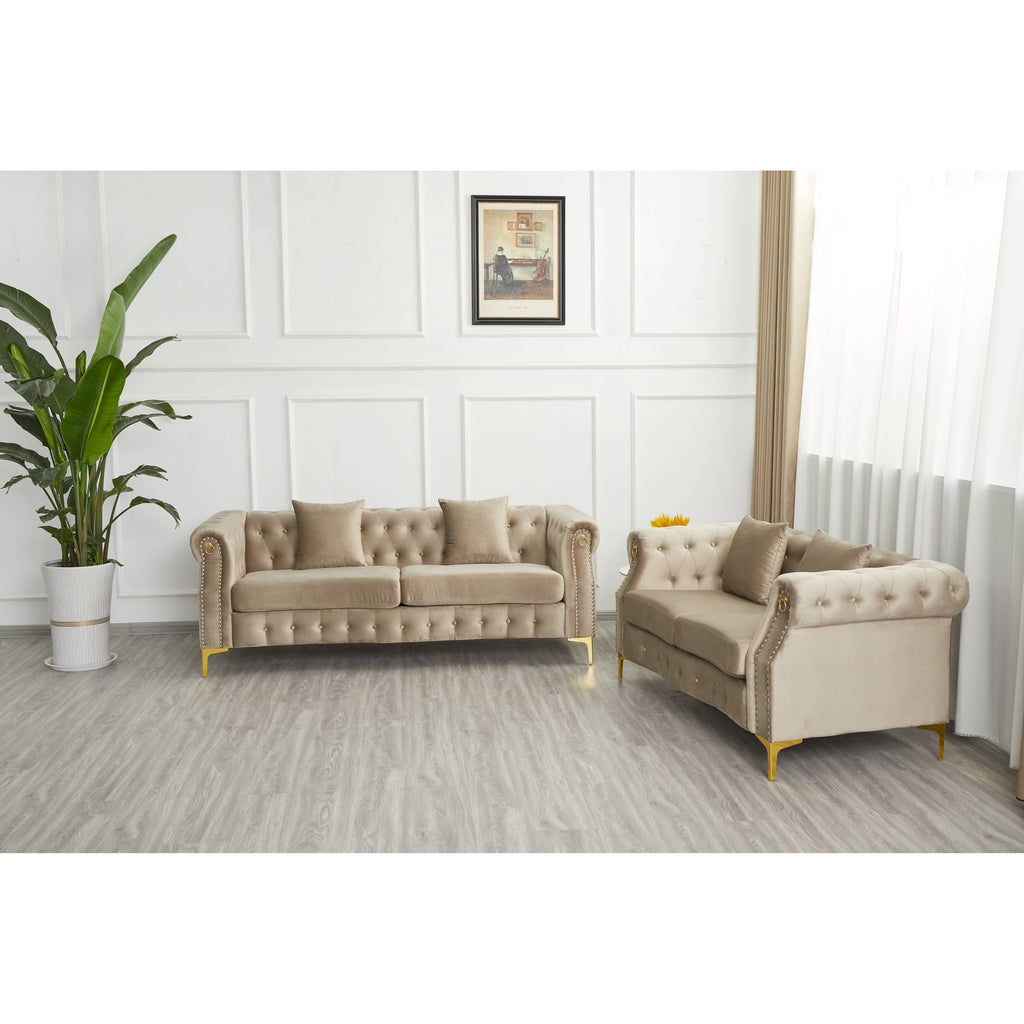Beige 2 Piece Velvet Loveseat and Sofa Set R470312