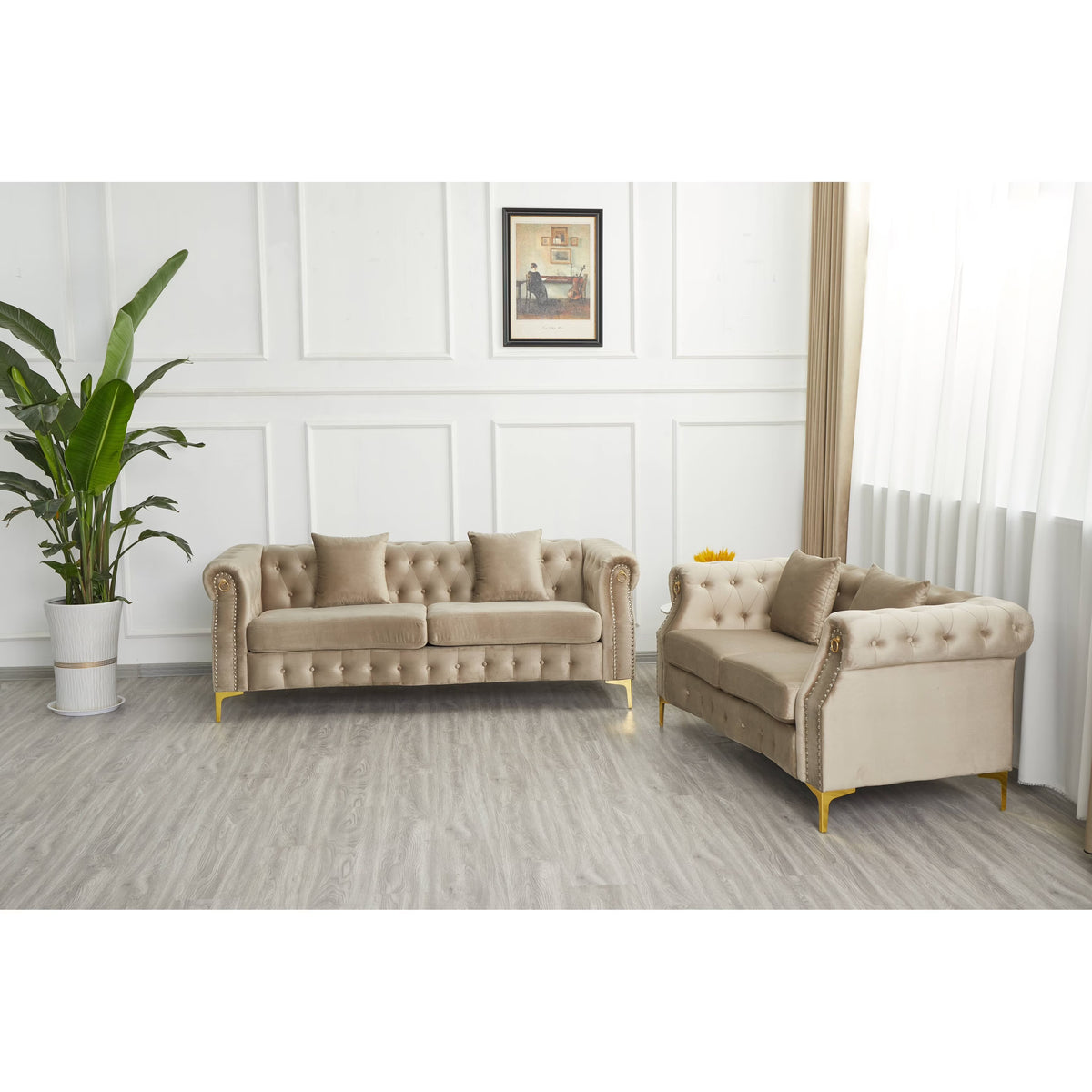 Beige 2 Piece Velvet Loveseat and Sofa Set R470312