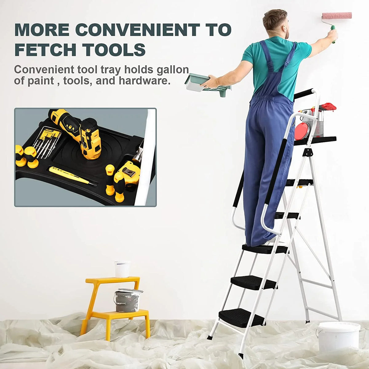 Folding 5-Step Ladder with Handrails and Tool Tray B8686