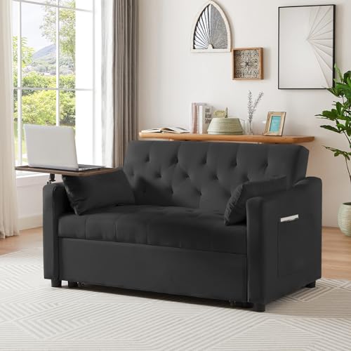 Grey Velvet Convertible Sleeper Sofa with Pull Out Bed E2581