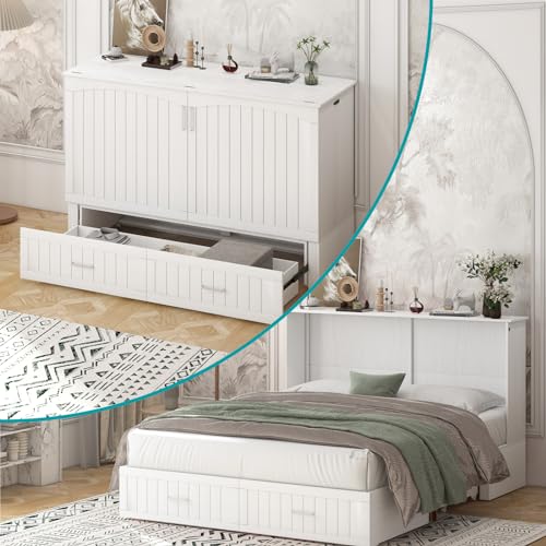 Stone Grey Queen Murphy Bed with Mattress and 2 Drawers W9516