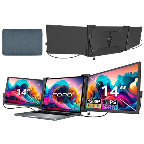 14" Triple Laptop Screen Extender FHD 1200P IPS Portable Monitor for 15-17.3" Laptop with HDMI/USB-C Black W5245