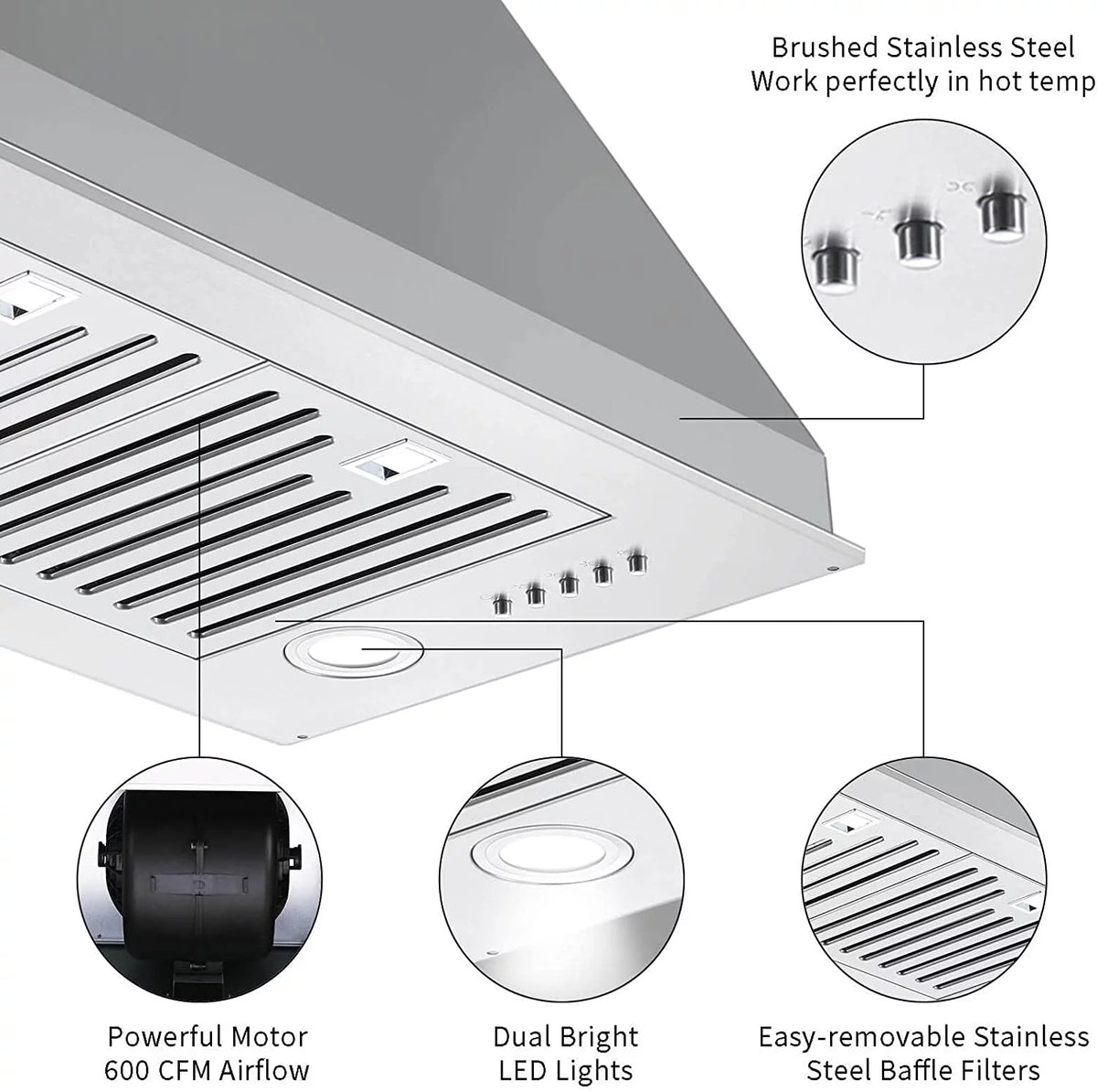 30 inch 600 CFM Built-in Stainless Steel Range Hood J42175