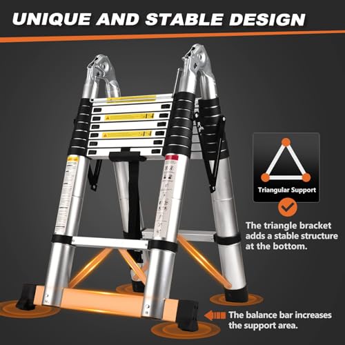 15.5 Ft Telescoping Aluminum Ladder with Non-Slip Feet H418