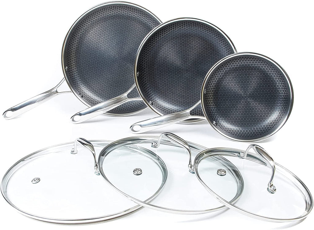 6 Piece Hybrid Stainless Steel Non-Stick Cookware Pan Set with Glass Lids D16800