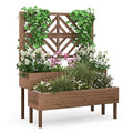 2-Tier Raised Wooden Garden Bed with Trellis W7257