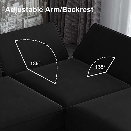 Modular U Shaped Sectional Sofa with Storage Seat Reversible Chaise Ottoman Velvet Fabric S961