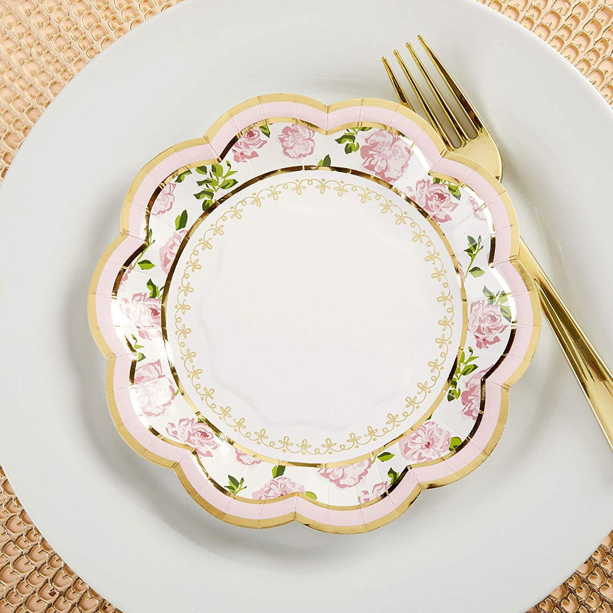 32 Pcs 7 Inch Pink Floral Paper Plates Y3441