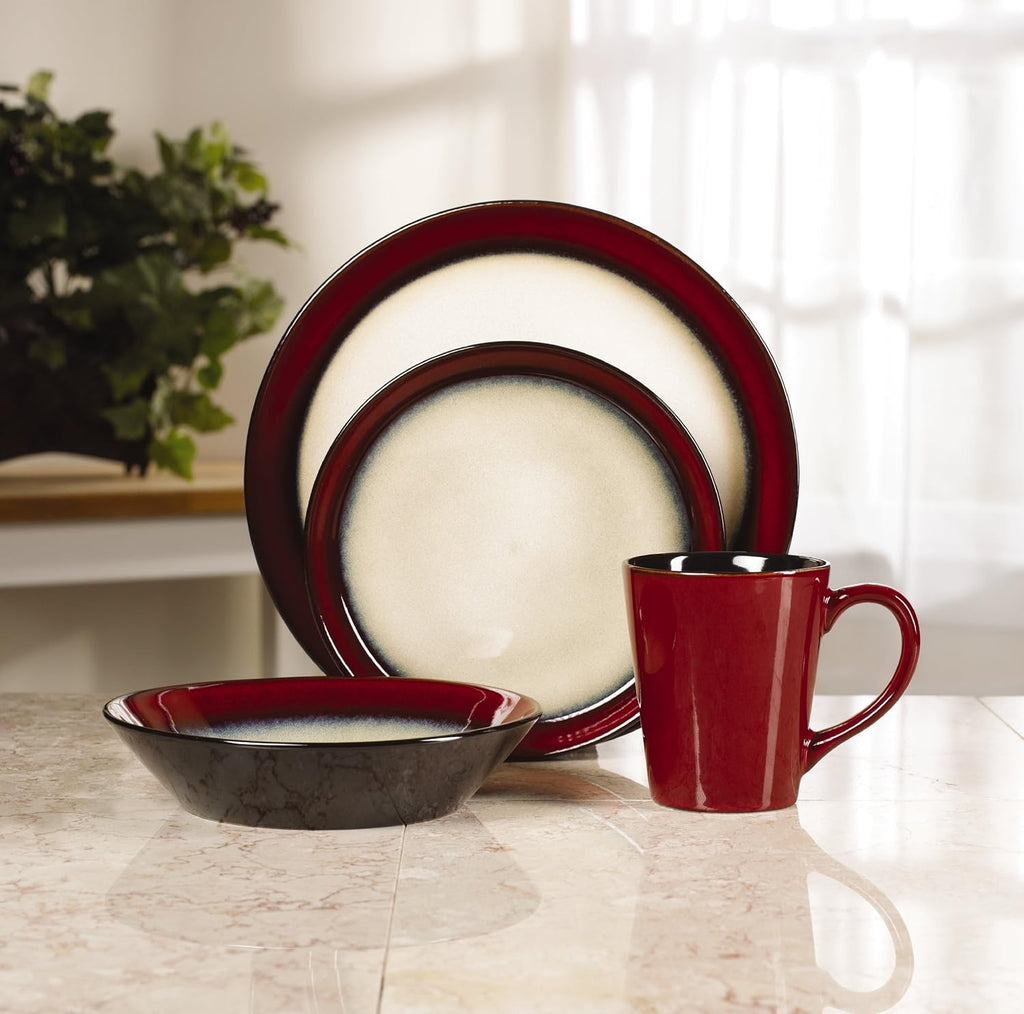 Red 16-Piece Stoneware Dinnerware Set Y327