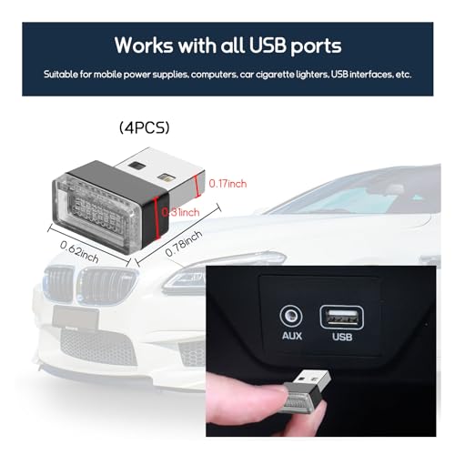 4 PCS USB LED Car Interior Atmosphere Lamp E523