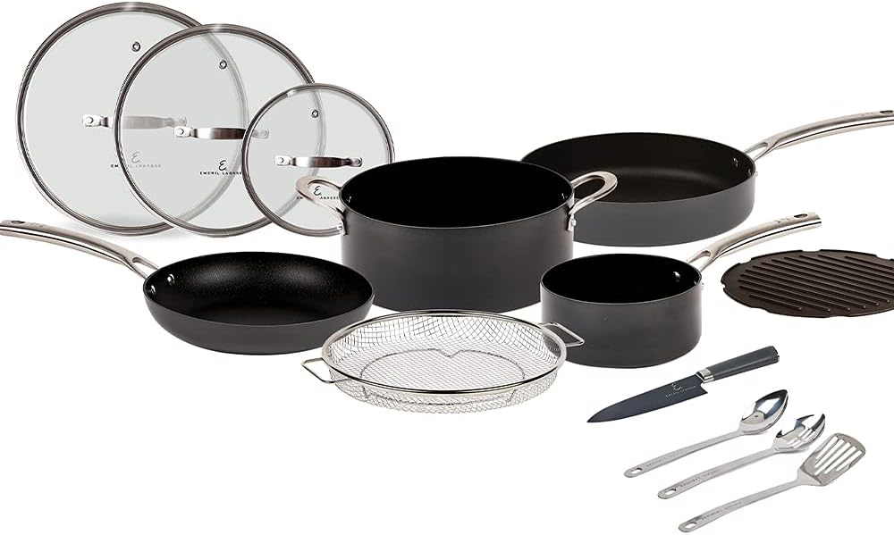 13 Piece Hard-Anodized Nonstick Black Pots and Pans Set I452